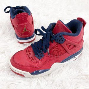 Air Jordan 4 Retro Gs Fiba Red Blue White Youth Basketball Sneakers 4